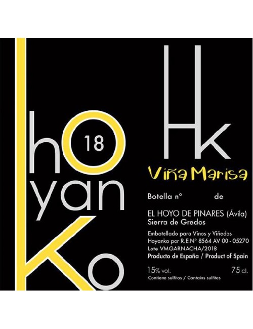 Hoyanko Viña Marisa 2018 -Garnacha, Viñas viejas, Cebreros, Sierra de Gredos,Ávila